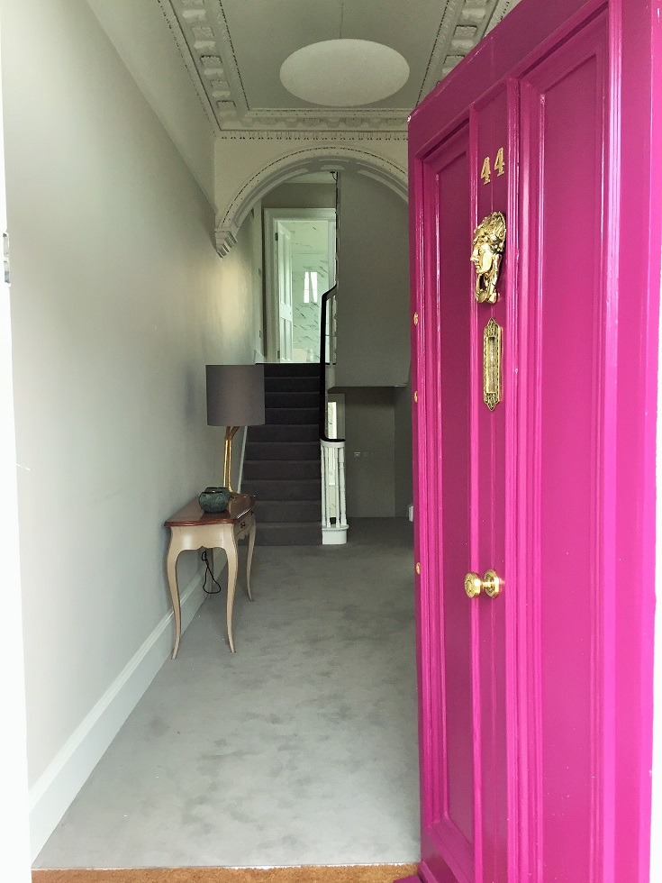 A hall, stairs, landing and period door in Ranelagh after being painted by Impressions Painting and Decorators