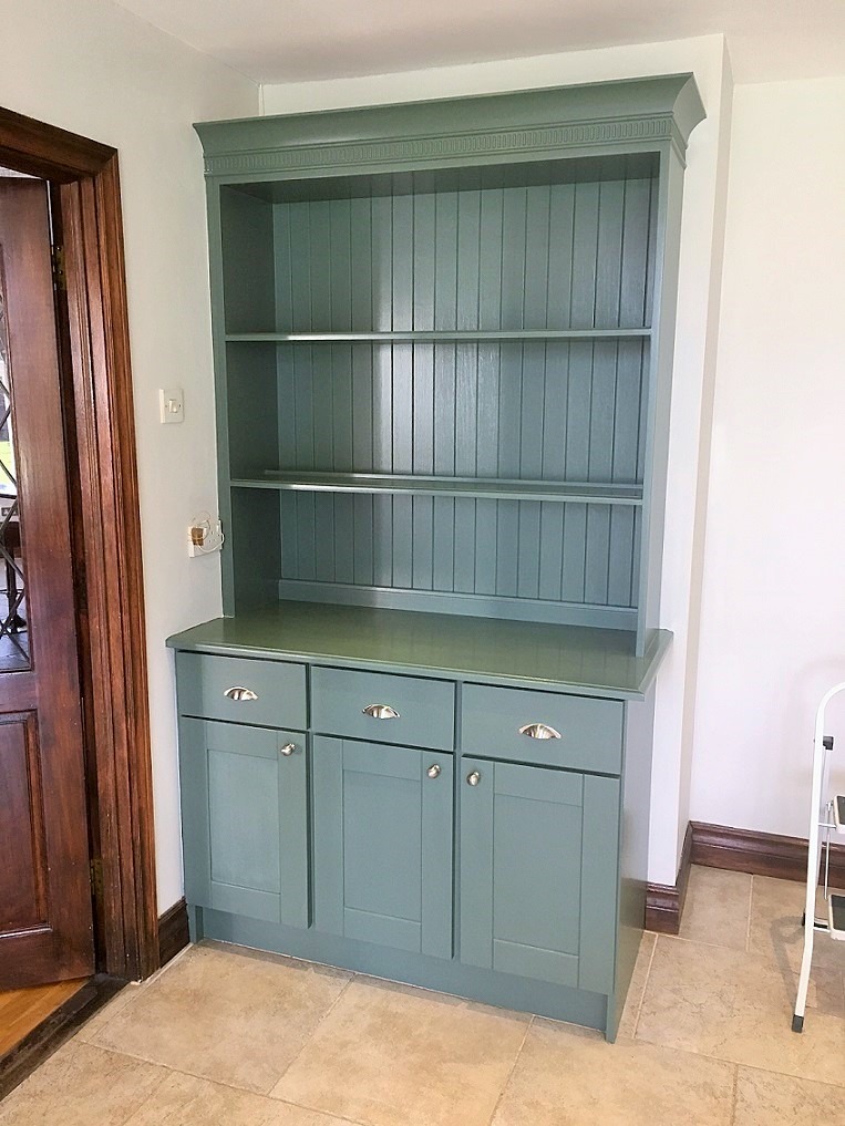 After photo of a hand-painted shelving unit in a kitchen in Co. Meath by Impressions Painting and Decorating