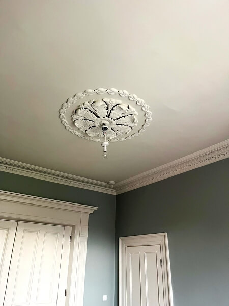 After period house cornice and ceiling rose and ceiling painting and restoration by Impressions painters and decorators