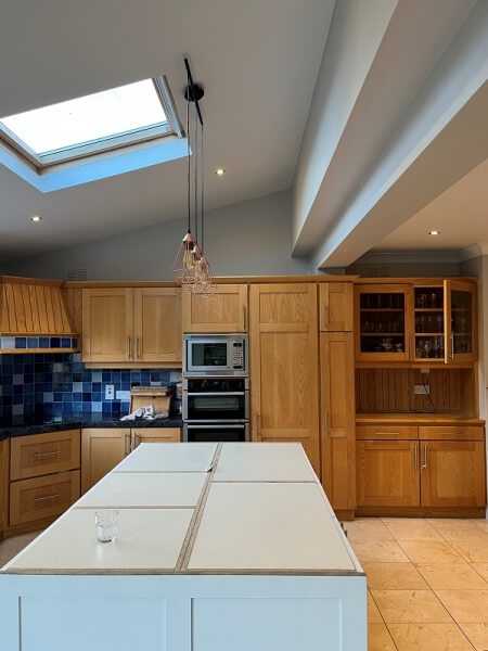 An-oak-wooden-kitchen-before-being-hand-painted-by-Impressions-painters-and-decorators