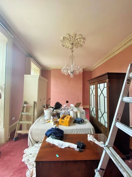 Before photo of a period house bedroom that was painted and decorated by Impressions painting and decorated