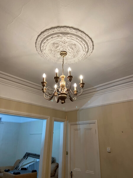 Before photo of ceiling rose and ceiling restoration by period house expert painters and decorators Impressions Painting and Decorating