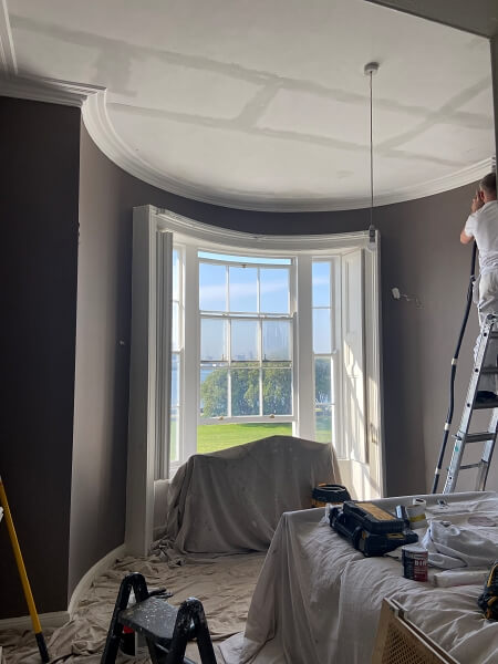 During ceiling restoration and sash window restoration and painting in a period house painted and restored by Impressions Painting and Decorating