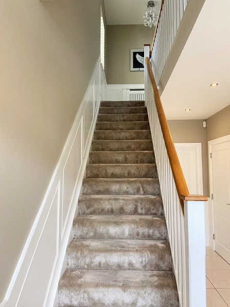 Halls stairs and landing painted with Milk Teeth from Colourtrend Historic Collection by Impressions Painters and Decorators in Dublin