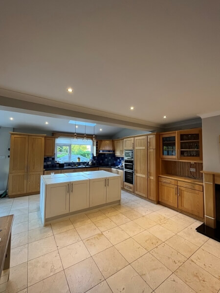 Oak-wooden-kitchen-cupboards-before-being-hand-painted-by-Impressions-painters-and-decorators