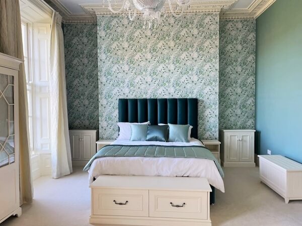 Period house bedroom in Dublin that was painted and wallpapered and hand painted bedroom furniture by Impressions painting and decorated