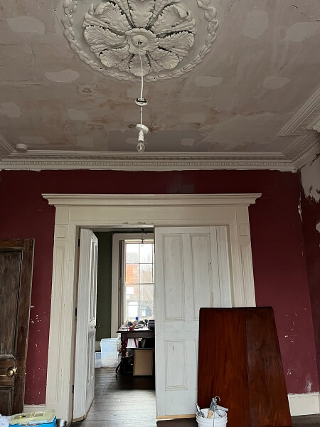 Period house cornice and ceiling rose and ceiling painting and restoration by Impressions painters and decorators