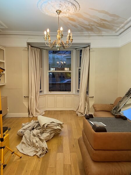 Period house living room and sash windows before being painted and restored by Impressions painting and decorating