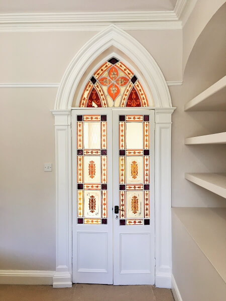 SEO - Period interior door with stain glass painted and restored by Impressions Painters and Decorators