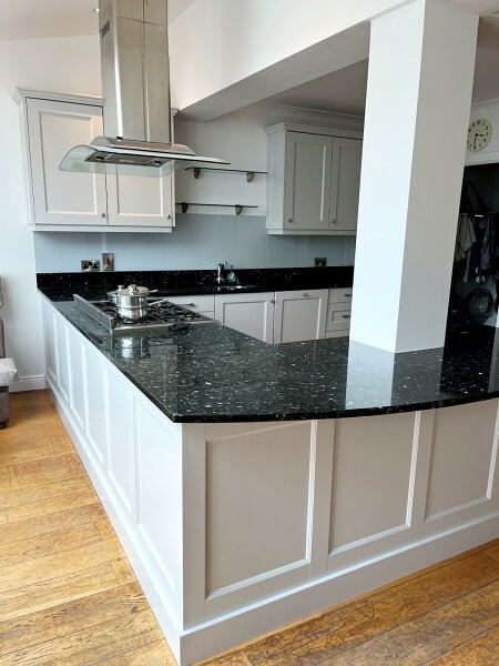 A classic contemporary bespoke hand painted kitchen painted by Impressions Painters and Decorators in Glenageary