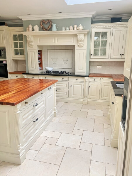 Handpainted kitchen cabinets and varnished kitchen counters by Impressions painters and decorators in Dublin