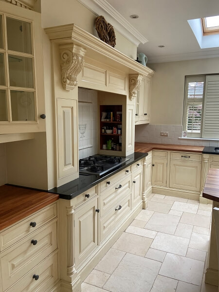 Kitchen cabinets and countertops before being painted and varnished by Impressions Painting and Decorating in Dublin