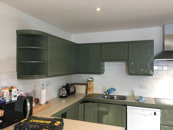 Kitchen cabinets before being painted by Impressions cabinet painters in Ranelagh
