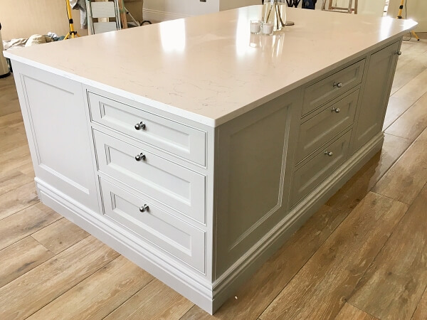 Kitchen island hand-painted by Impressions kitchen island painters