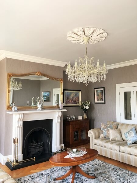 Wallpapered and painted living room by Impressions Wallpaper Hangers and Painters in Dublin